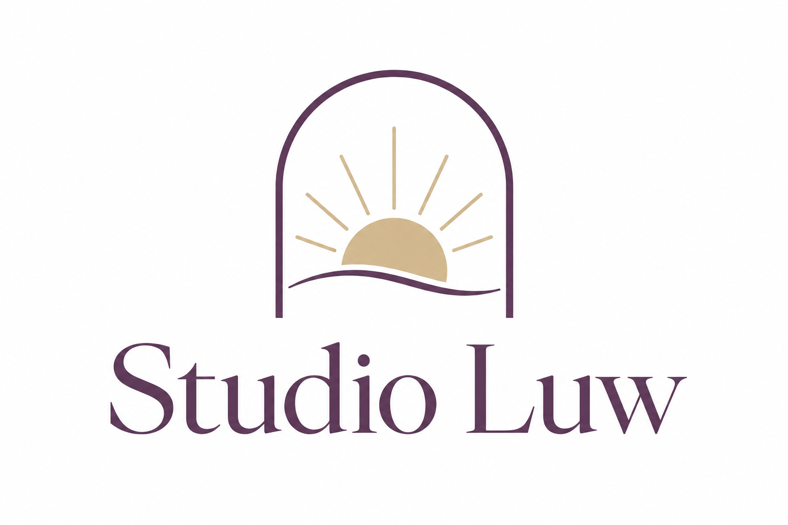 Logo van Studio Luw met een opkomende zon
